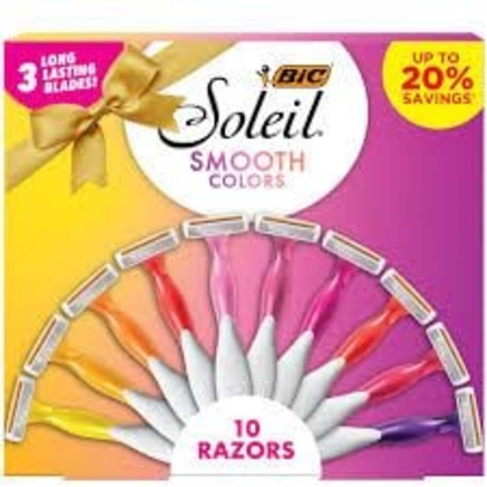 BIC Soleil Smooth Colors Disposableโ Razors, 3 Blades, 10 Count